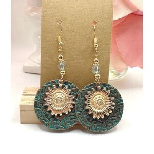 Sunflower Dangle Earrings Vintage Boho Big Round Drop Earrings